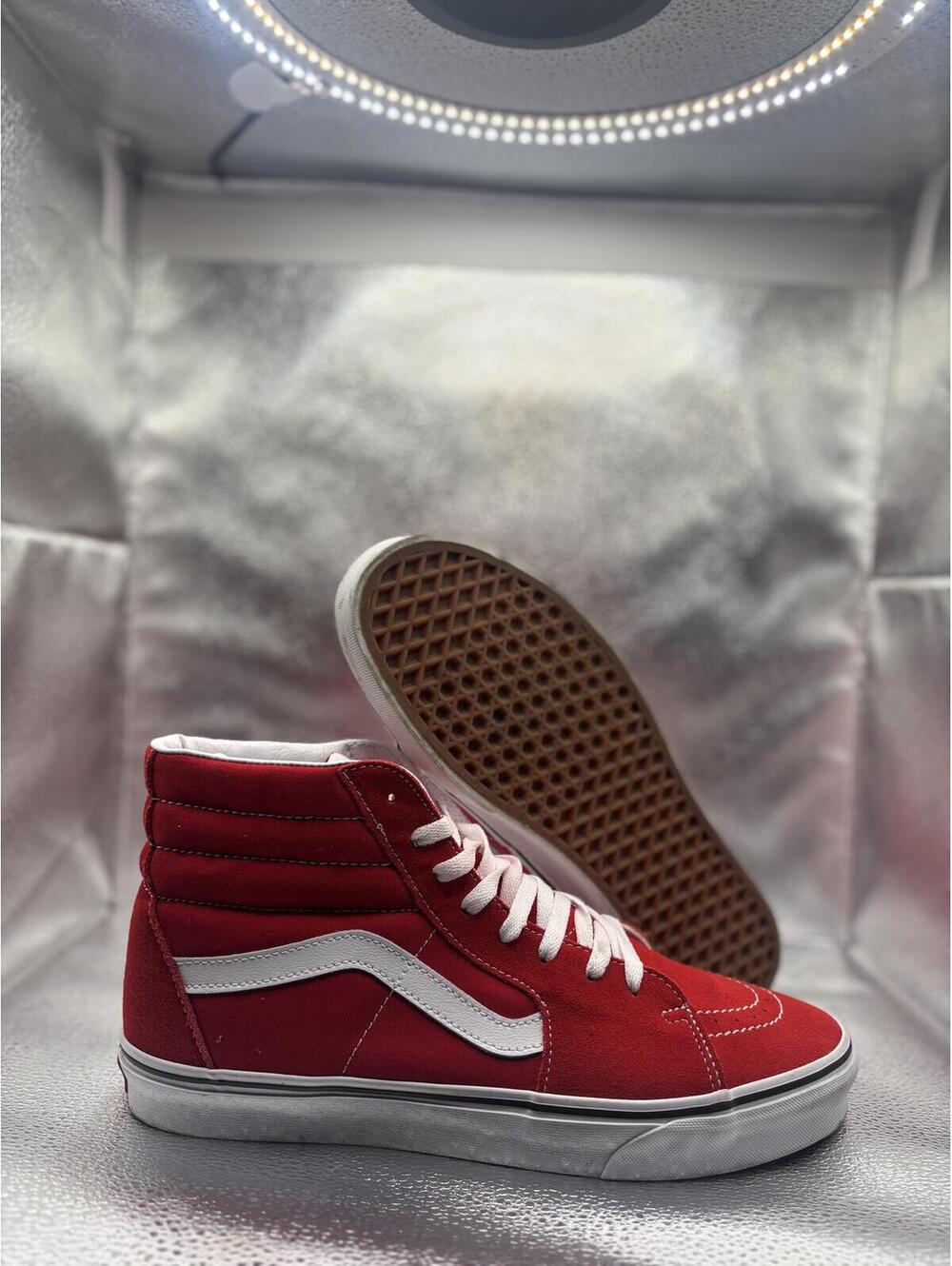 Red white high top vans